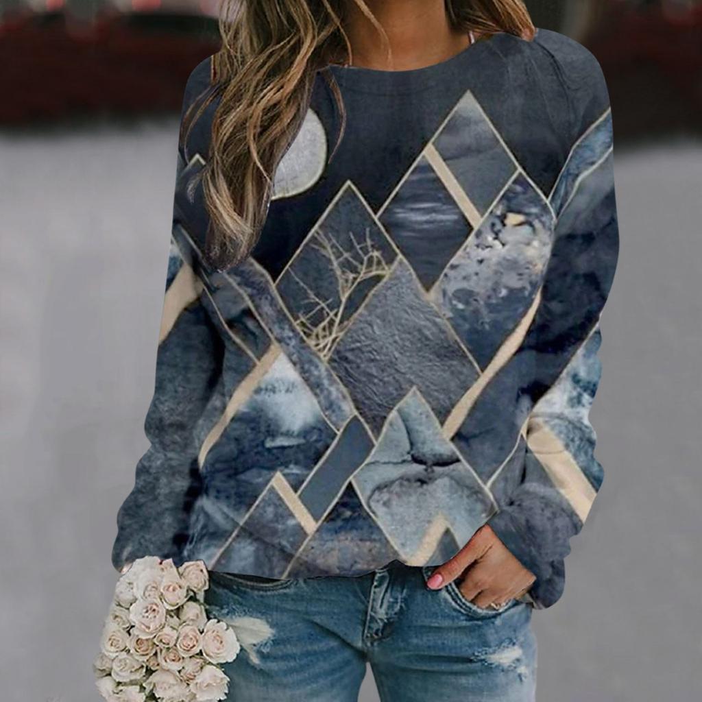 Женская повседневная толстовка с капюшоном с принтом пейзажа, спортивная рубашка с длинными рукавами, свободное пальто, элегантная осенняя толстовка с капюшоном, популярная толстовка с капюшоном с круглым вырезом