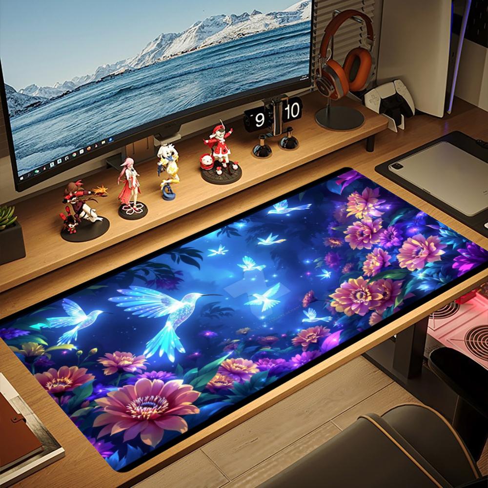Glowing Butterfly Hummingbird Floral Galaxy XXL Gaming Mouse Pad Non-Slip Rubber Keyboard Pad Desktop Office Computer Desk Mats
