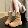 Модные женские ботильоны на толстом каблуке, ботильоны на мягкой подошве, плиссированные ботильоны, ковбойские ботинки для женщин, осенние короткие ботильоны без застежек на ворсе