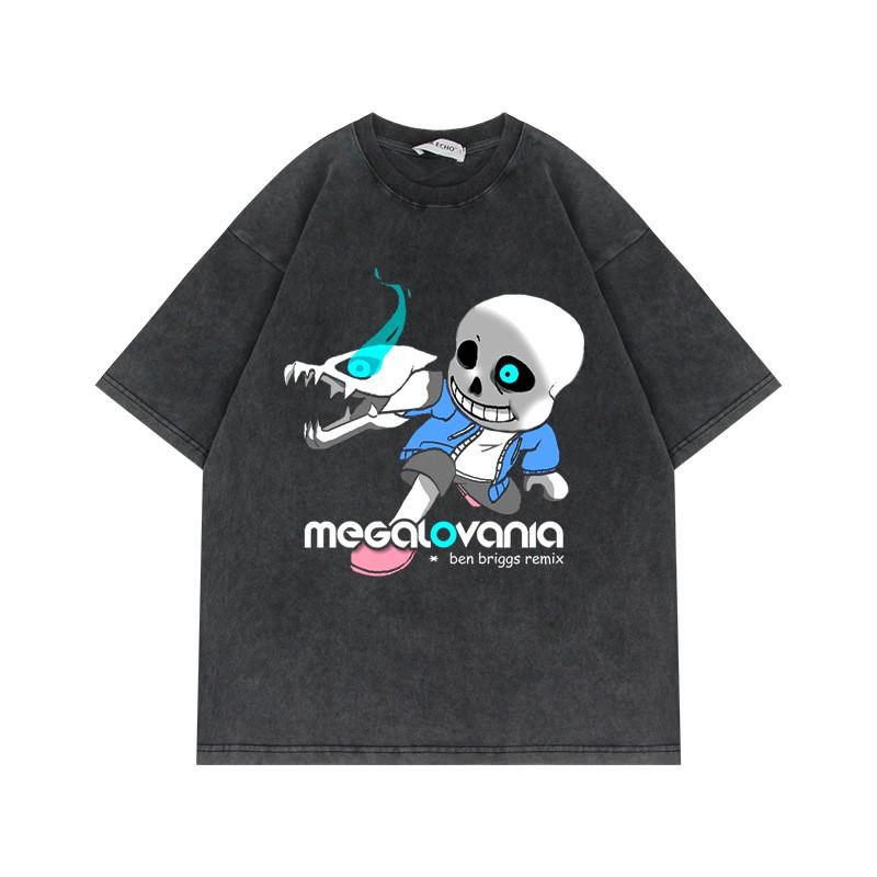 230g Cotton T-Shirt Undertale Skull Print Oversized Vintage Short Sleeve Teens