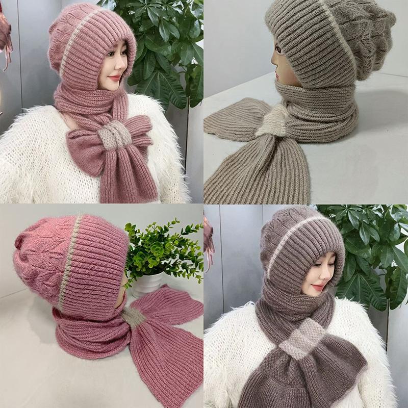 Зимние вязаные шапки и шарфы Skullies, комплект из холодного шарфа для защиты ушей, теплые шапки для девочек, ветрозащитные шапки для велоспорта и женщин, кепки для активного отдыха