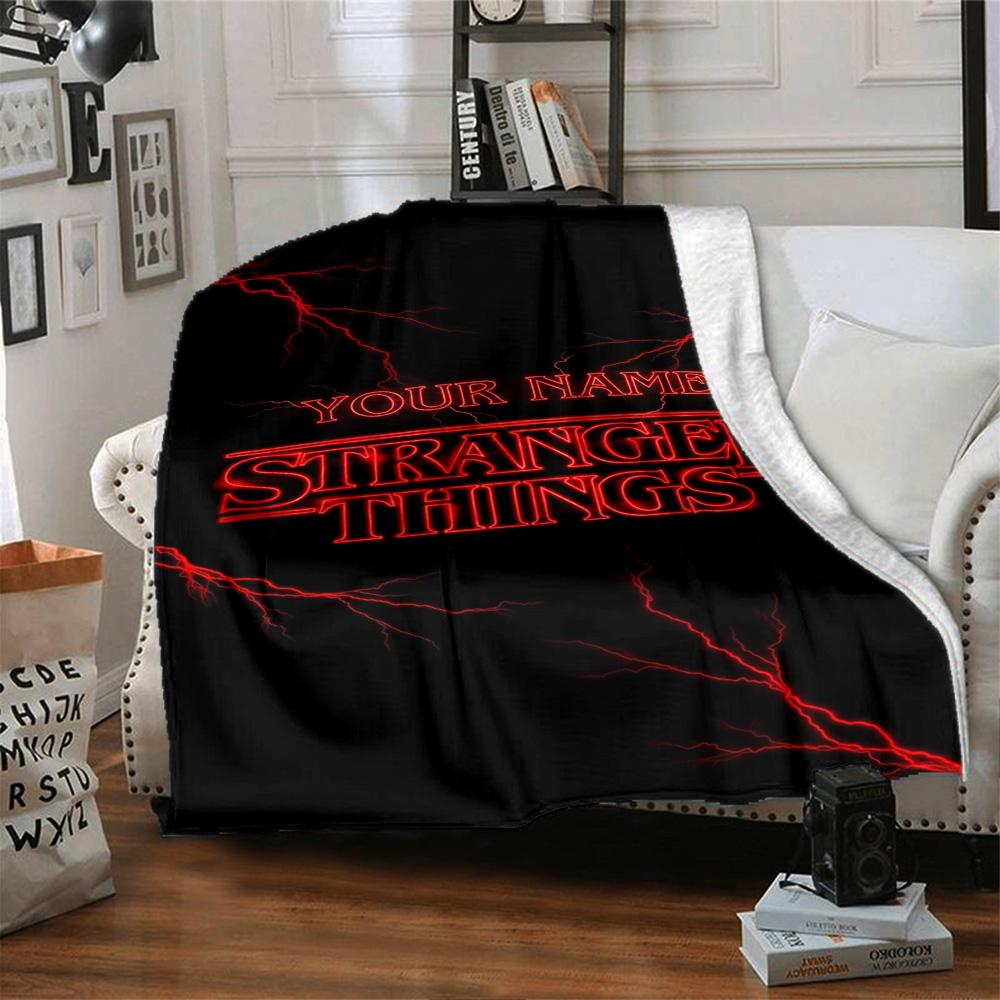 Stranger Things Personalized Text Blanket Lightweight Customizable Blanket Soft Warm Cozy Throw For Sofa Couch Livingroom Chair for All Occasions