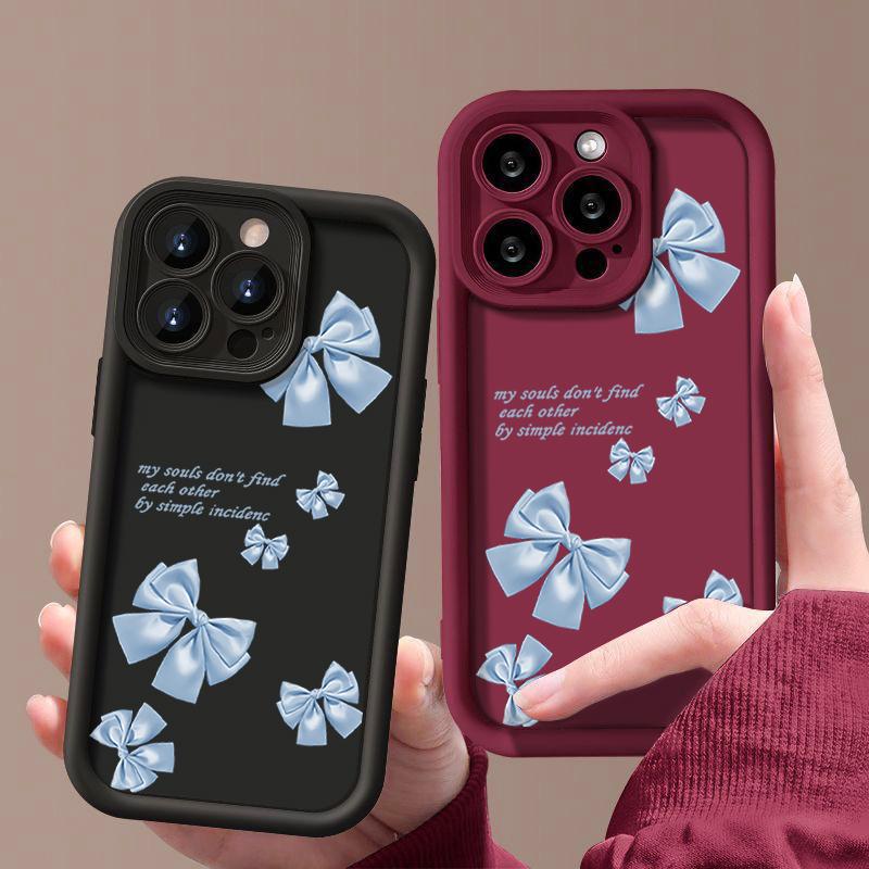 Синий чехол TPU с принтом банта для iPhone 16 Pro Max 15 Pro 14 13 12 11 XR XS 8 7, защитный матовый противоударный чехол для телефона