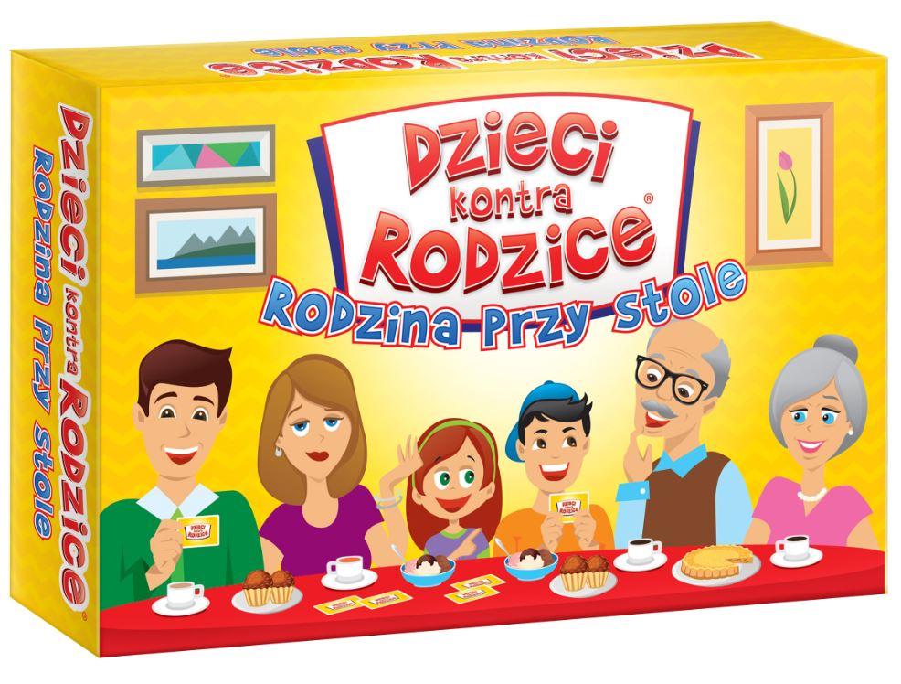 Children vs. Parents. Family at the table. Board game. Kangaroo