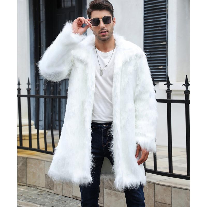 Мужское пальто средней длины из искусственного меха енота, с отложным воротником, на пуговицах, теплое зимнее пальто