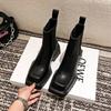 Black Leather Chelsea Boots Women Luxury Square Toe Thick Sole Non-Slip Ankle Boots Cozy Chunky Heel Platform Shoes