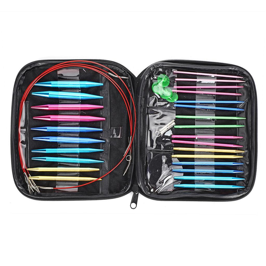 Сменные спицы 1 набор Сменные 13 размеров Набор круговых спиц 3,0 мм–10 мм с чехлом Гибкие вязальные спицы