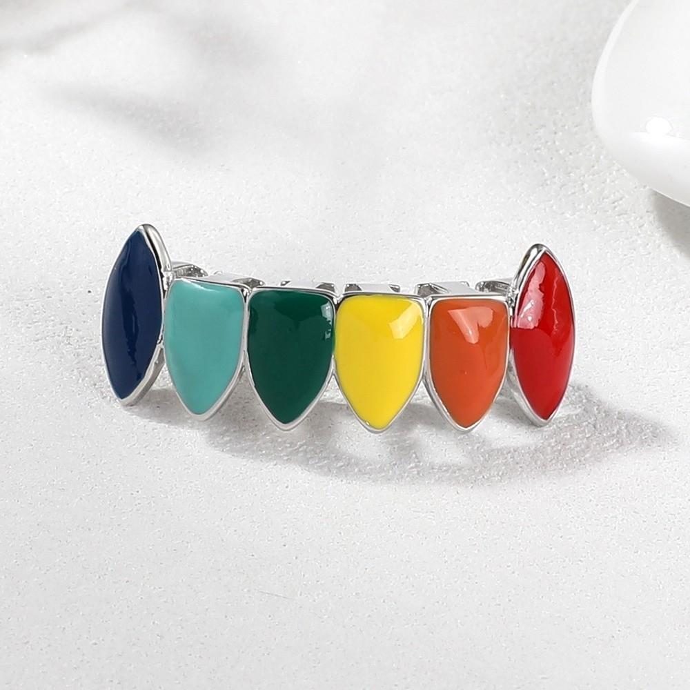 6 Teeth Colorful Dental Jewelry Exaggerate Design Teeth Grills Funny Tooth Decorations Rapper