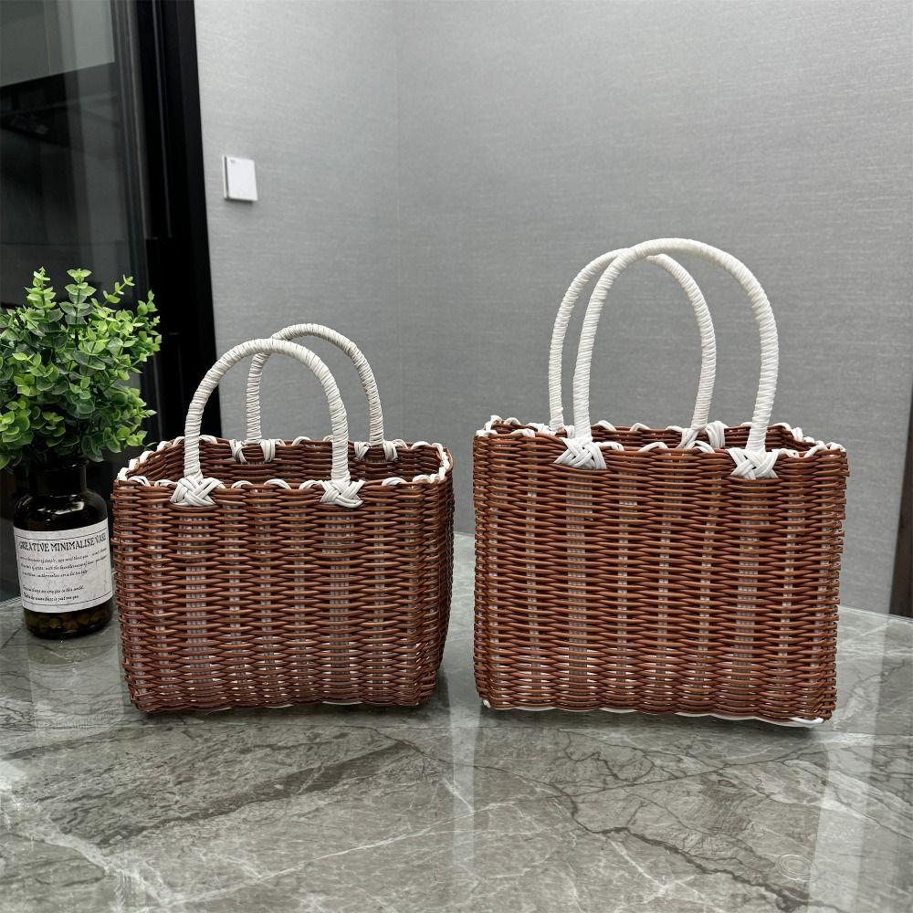 Imitation Rattan Hanging Baskets Square Woven Handbag New Storage Basket  Fruit