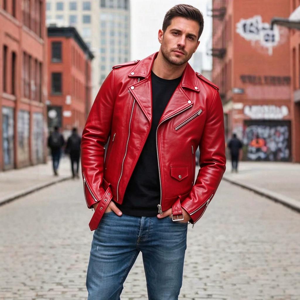 New European and American men's locomotive PU leather jacket slim lapel zipper jacket street trend casual leather jacket