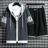 Fashion Men's Sets Hooded Summer Casual Sportswear Men Short Sleeve Zipper Tops+shorts 2 Piece Hip Hop Streetwear Male Tracksuit