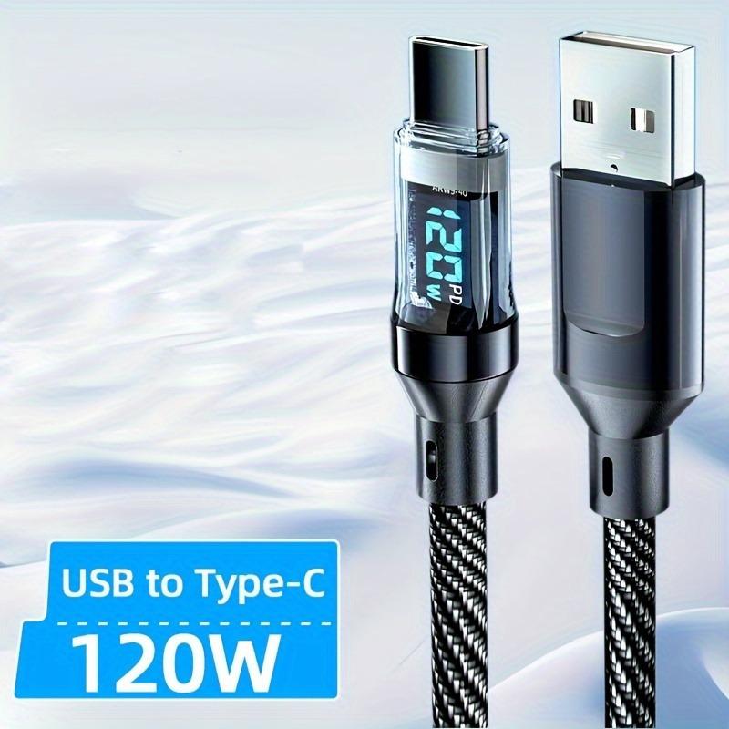 Кабель для быстрой зарядки USB A — Type C 120 Вт с цифровым дисплеем для Huawei и других