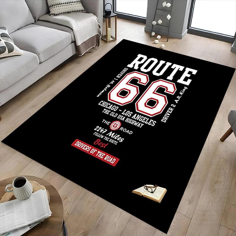 1pc Route 66 Home Office, Durable Polyester Floor Mat with Easy, Office Decor, Urban Style, Nonslip Backing, Highquality Fabric