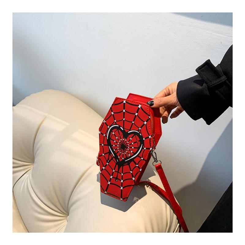Women Fashion Shoulder Bag Large Capacity Coffin Shaped Casual Satchel Bag Adjustable Strap Spider Web PU Leather Chic Hobo Bag