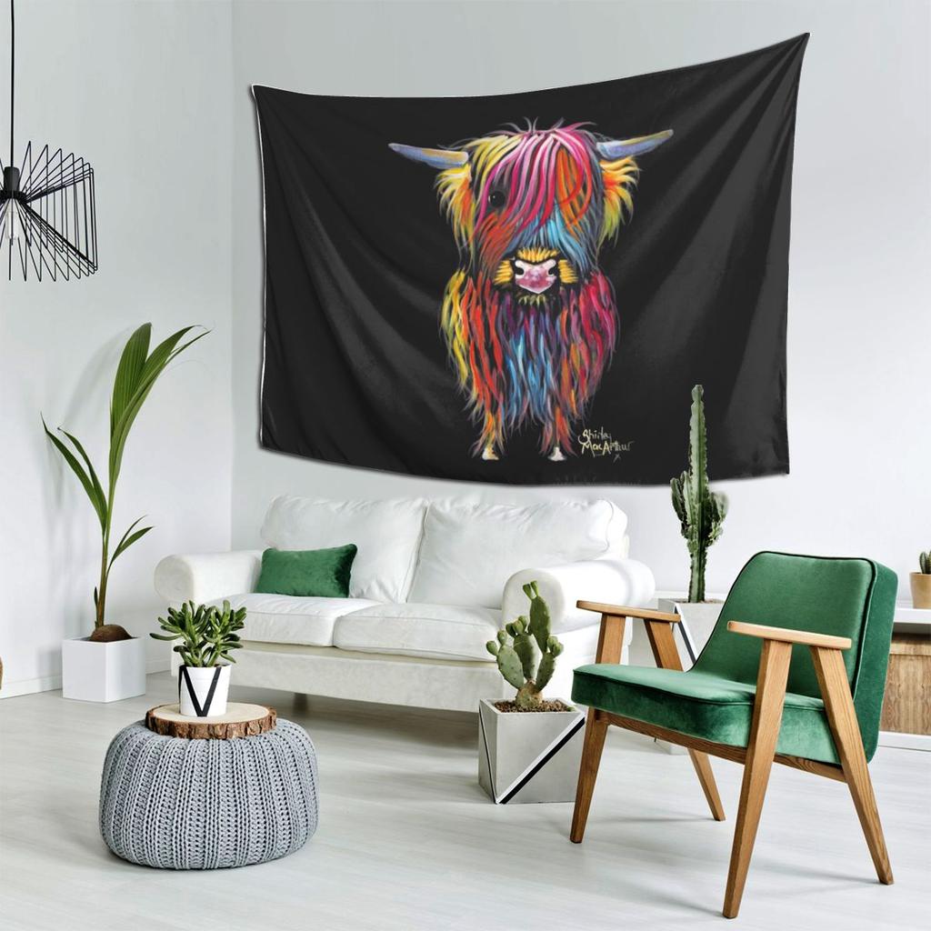 Scottish Hairy Highland Cow Tapestry Art Aesthetic Tapestries for Living Room Bedroom Decor Home Hippie Wall Cloth Wall Hanging