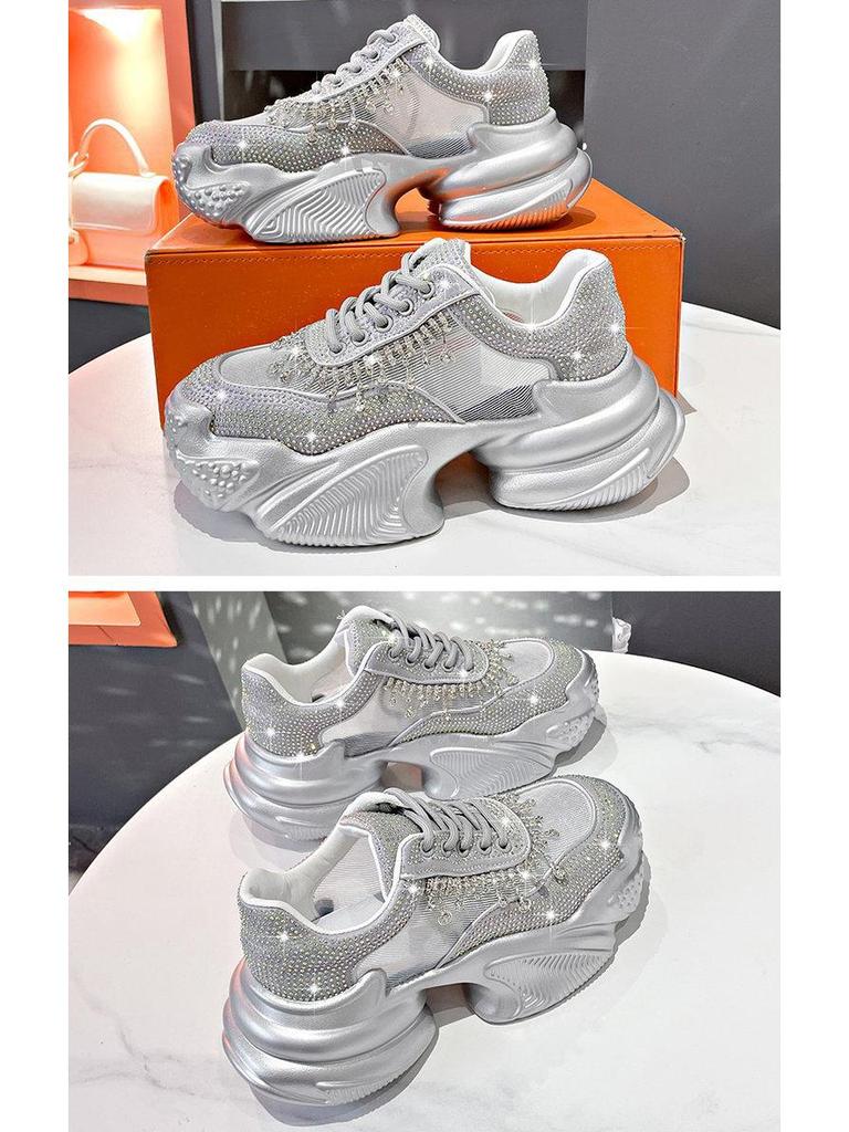 2024 Spring/Summer Mesh Diamond Women's Casual Shoes - Stylish, Breathable, All-Match Sports Sneakers