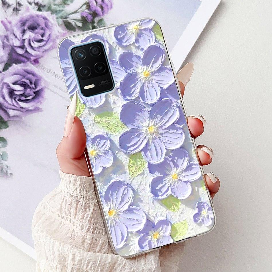 Чехол для телефона Realme 8 5G RMX3241 Realme8 5G Элегантный Цветочный Кот Печать Мягкий Силикон Прозрачный ТПУ Чехлы