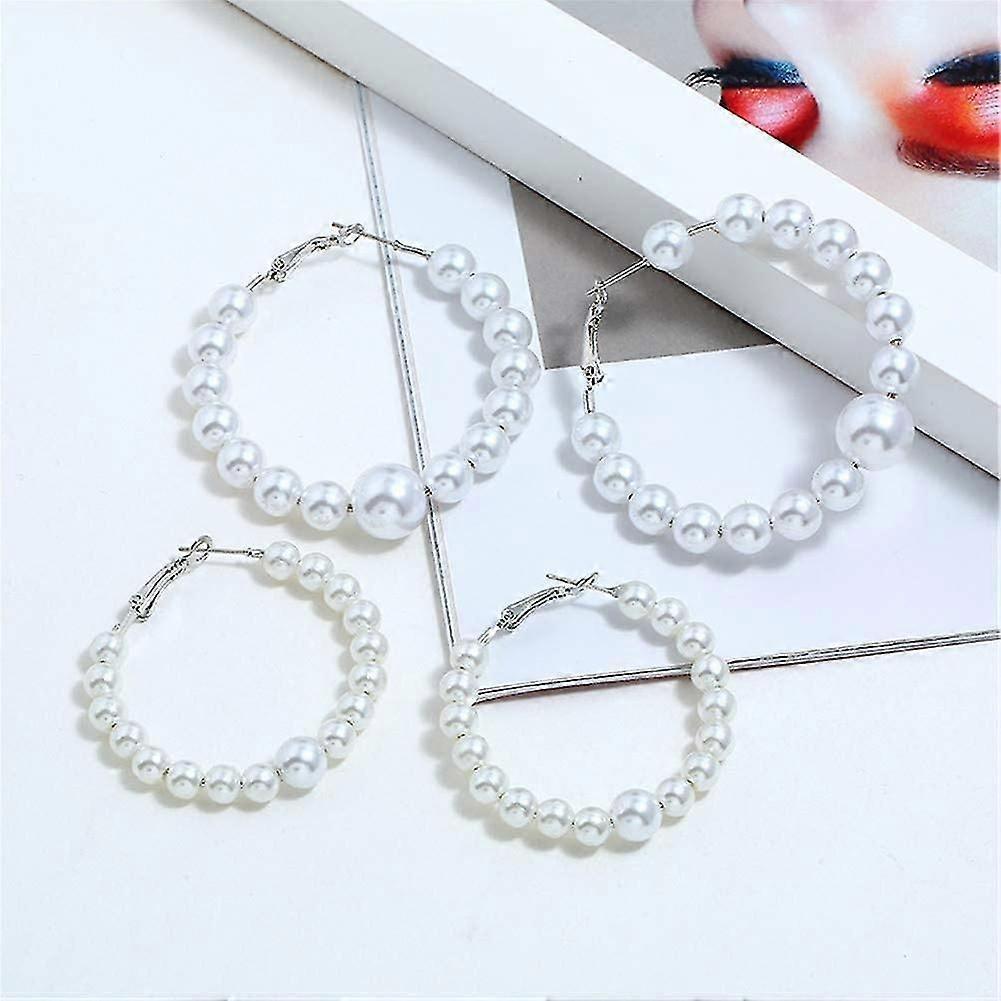 Large Hoop Dangle Earring Black White Pearl Earring With Stainless Steel Pin Big Circle Loop Earrings For Women Girls Jewelry M3:style03 -