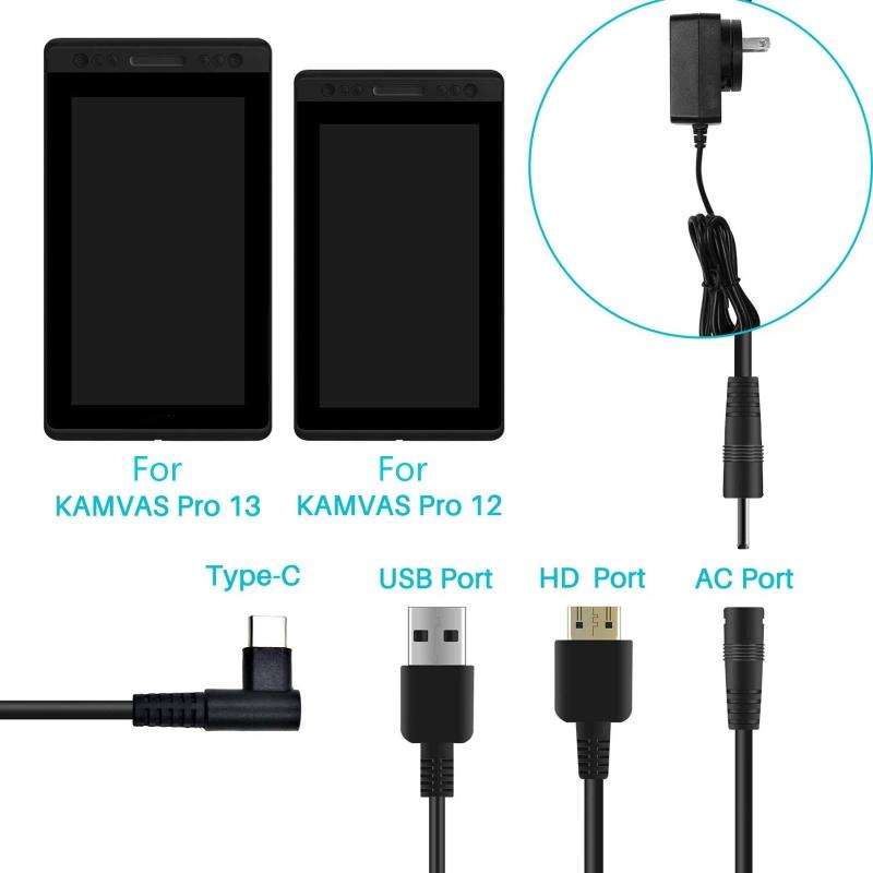 3-в-1 Кабель для синхронизации данных Шнур для Kamvas Pro 12 KamvasPro 13 KamvasPro 16 Графический планшет Монитор Кабель
