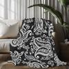 1pc Black and White Floral Print Flannel Blanket - Soft, High-Definition Digital Print, All-Season Cozy Throw for Home and Frien