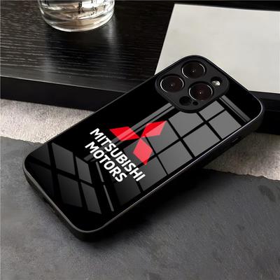 Чехол для телефона M-Mitsubishi M-Motors для iPhone 17 Air 16 E Pro Max 15 14 13 Mini 12 Pro 11 Max Plus Черная стеклянная крышка