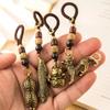 Brass Peanut Fish Cat Pixiu Beast Car Keychain Pendants Retro Copper Animal Keyrings Women Bag Hangings Accessories Gifts