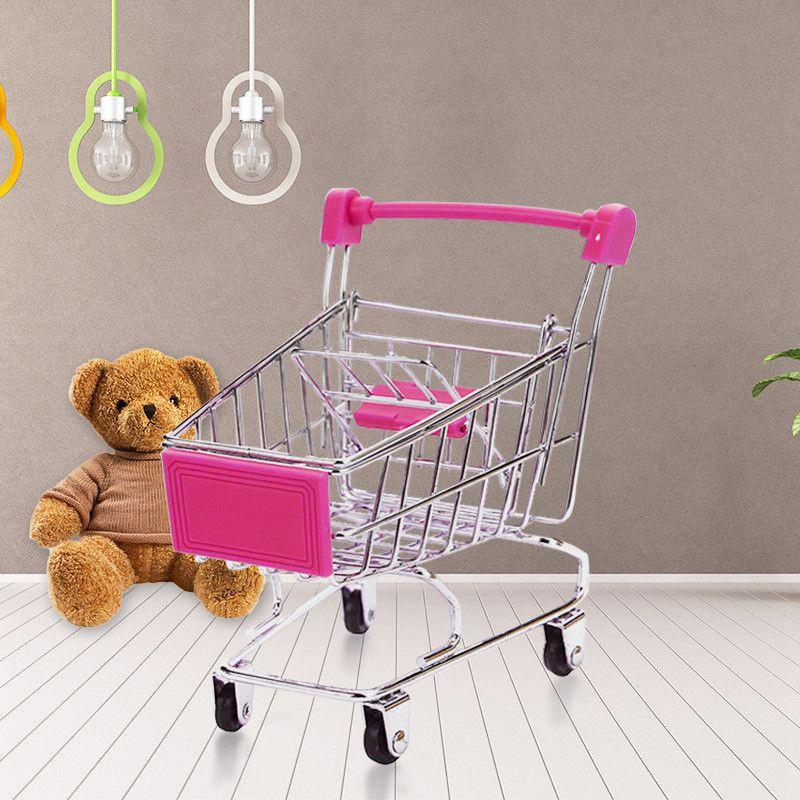 Delightful Mini Metal Shopping Trolley And Multi-functional Basket Toy For Engaging Kids Role Play
