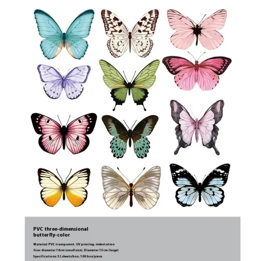 32Pcs Creative DIY 3D Butterfly Colorful Double Layers Refrigerator Stickers Wall Stickers Wedding Event