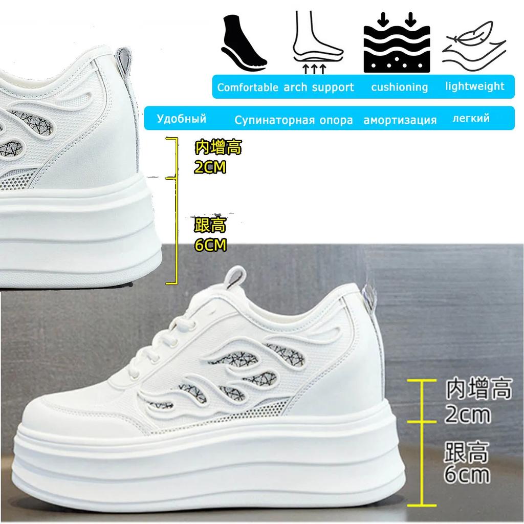 Козной 8 см воздушная сетка микрофибра натуральная кожа вулканизированная дышащая высококачественная повседневная женская летняя платформа кроссовки обувь леди