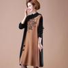 Women's Plus Size Knit Dress Autumn Winter Color-Block Loose Knit Sweater Dress Long A-Line Knit Dress