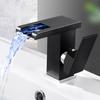 Смеситель с LED подсветкой для раковины в ванной, латунный, с изливом-водопадом, однорычажный, для установки на борт раковины