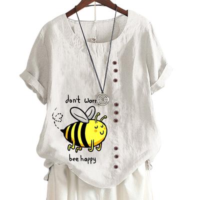 Женский повседневный хлопковый топ с 7 уникальными принтами, круглым вырезом, короткими рукавами и пуговицами