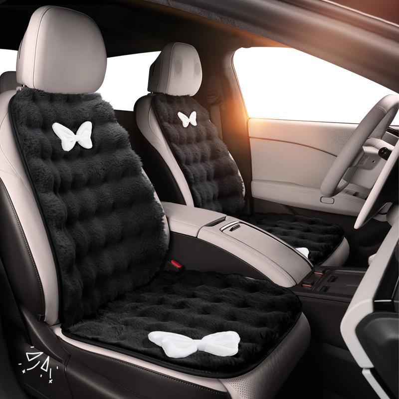 Женский плюшевый чехол для сиденья автомобиля с бантом, милый, для девочек, зимняя теплая автомобильная подушка, подголовник с бантом, подушка для талии, аксессуары для салона автомобиля