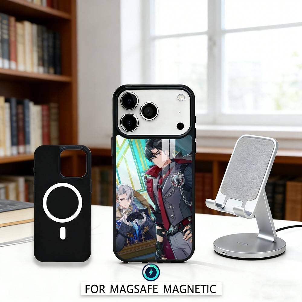 G-Genshin Impact W-Wriothesley Чехол для телефона Магнитный Для iPhone17 16 15 14 13 12 Pro Max Для Magsafe Беспроводная зарядка Чехол