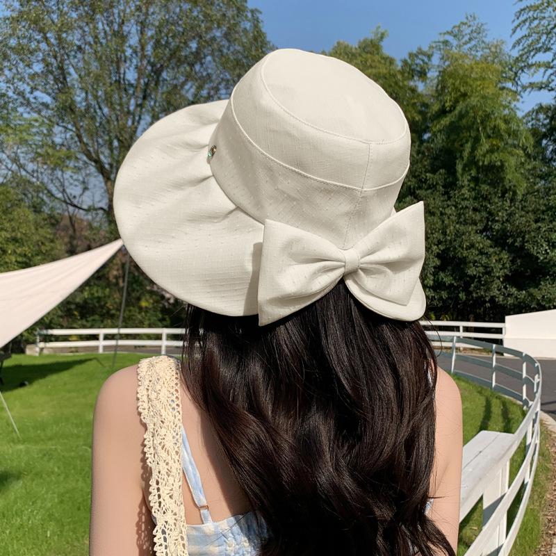 Новая маленькая стандартная шляпа-панама с бантом, летняя солнцезащитная шляпа от солнца, универсальная шляпа-панама, для путешествий на открытом воздухе, отпуска, пляжа, тренд