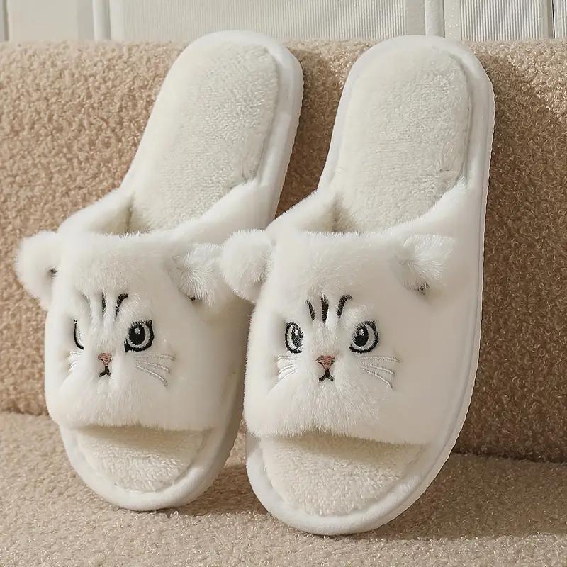 Домашние теплые тапочки с мультяшным котом, плюшевые мягкие тапочки с открытым носком из хлопка