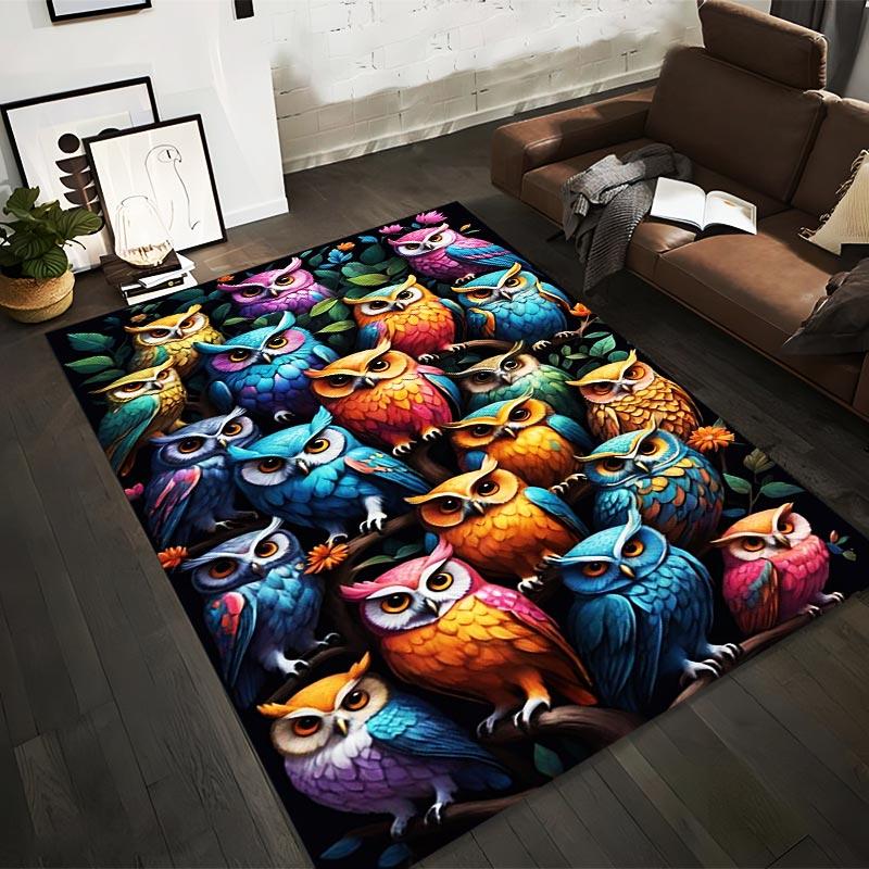 Colorful Owl Pattern Carpet with Bright Multicolored Artistic Design Suitable for use as an anti-slip for living room bedroom sofas
