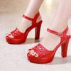 Plus Size 32-43 Block Heels Buckle Platform Sandals Women Wedding Shoes Summer 2025 Floral Carved High Heels Sandals Office