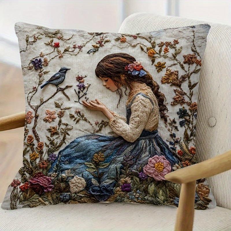 1-Piece Elegant Woman Pattern Pillow Cover, Zippered & Removable Washable, Universal Pillowcase For Living Room, Chair & Bedroom