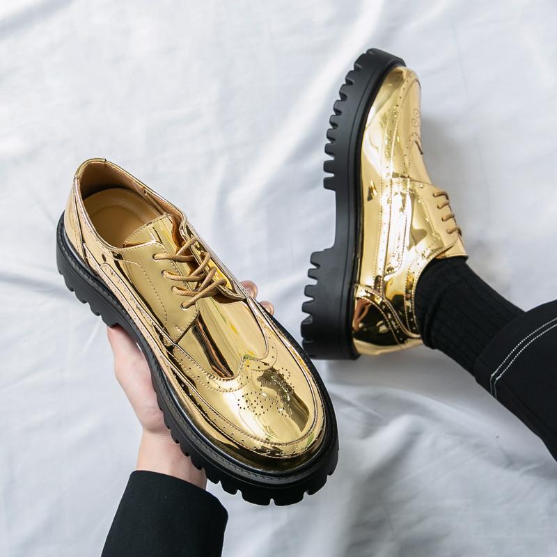 Fashion Korean Style Men's Design Thick Soled Men Casual Oxford Golden Fashionable Round Toe Gathering Comic Exhibition Large Size Shoes