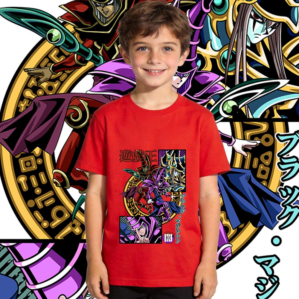 Yu Gi Oh Dark Magician Anime Print Cotton T Shirt for Boys Girls Kids Casual Soft Breathable Top