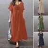 Spring and Summer Cotton and Linen Loose Casual Solid Color Pocket Dress for Women's Clothing