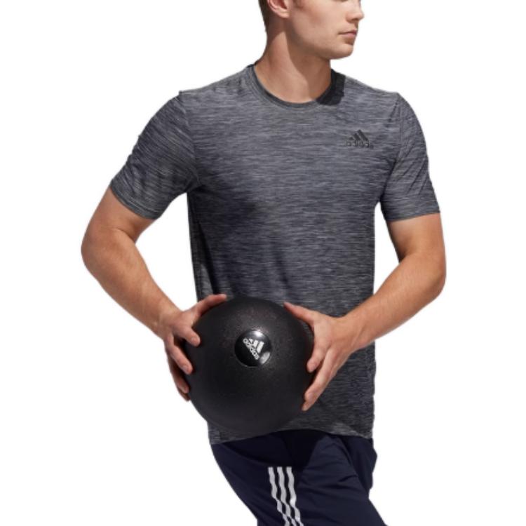 Adidas Сплошной цвет для фитнеса с круглым вырезом, спортивная футболка с коротким рукавом, мужские топы, серый FL8478