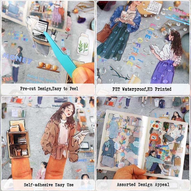 Женский блокнот со стикерами PET Люди для ведения журнала, скрапбукинга, джанк-журнала, офисный, тихий