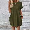 Женское летнее платье, однотонное, с круглым вырезом, с короткими рукавами, свободные боковые карманы, повседневное, дышащее, мягкое, повседневное, для офиса, свиданий, мини-платье