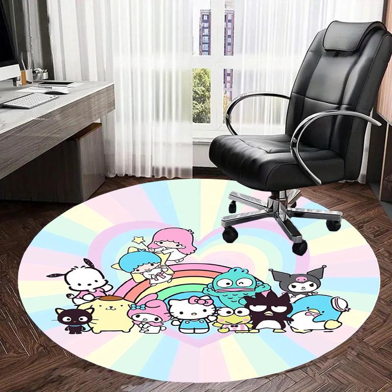 1pc Hello Kitty and Friends Rainbow Background Round carpet, Made of Polyester,Perfect for Decorating Office Chairs, Living Rooms,fplt184