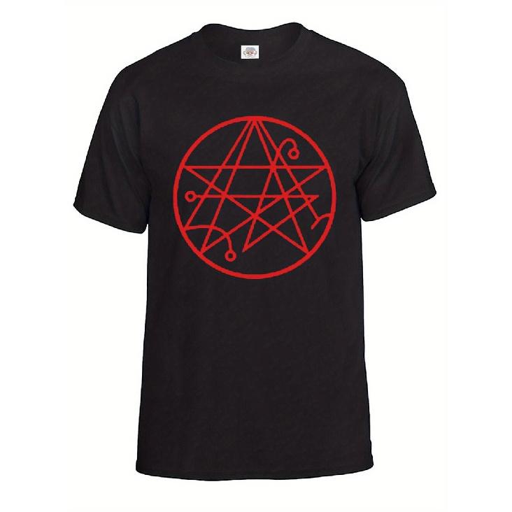 Men'S T-Shirt Featuring Lovecraft'S Mythos - Design with Cthulhu Gate Sigil And Elder Symbol - Black with Red Print - Comfortable Soft Crew Neck -