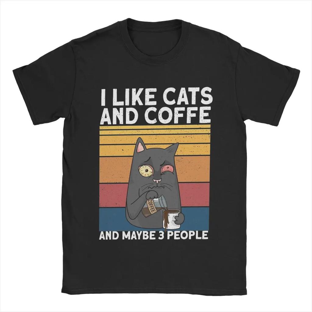 Мужская футболка I Like Cats And Coffee, винтажные футболки с коротким рукавом и круглым вырезом, хлопковая оригинальная одежда