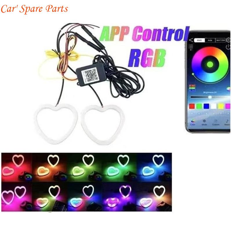 Y4UA Car LED Angel Eyes Rings 12V Car Driving Warning Light Fog Light DRL Decorative Light Heart Shaped Rings
