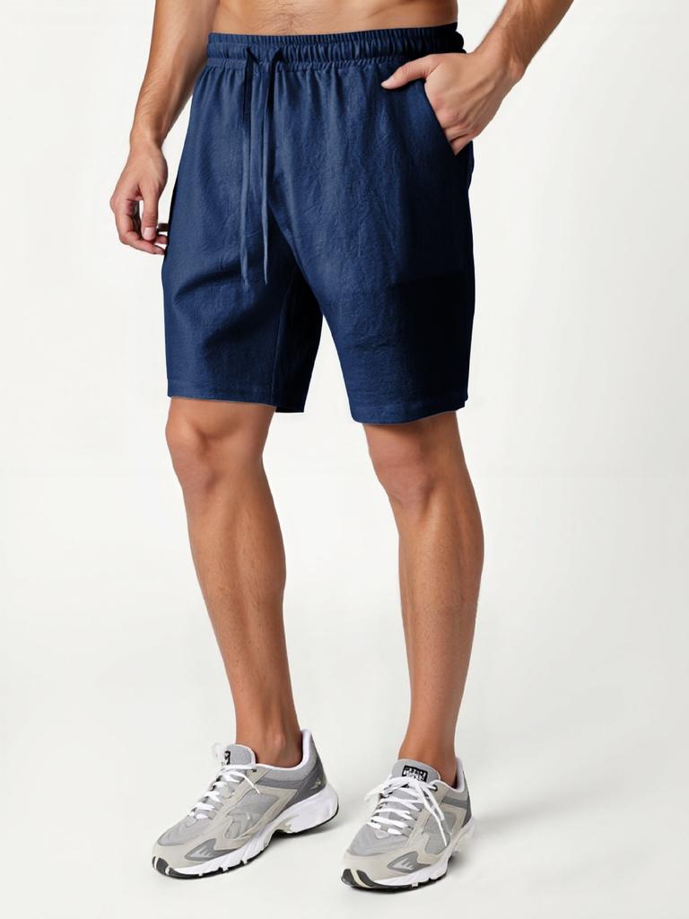 2025 Мужские летние новые однотонные шорты на кулиске из чистого хлопка, свободные спортивные шорты, повседневные универсальные шорты